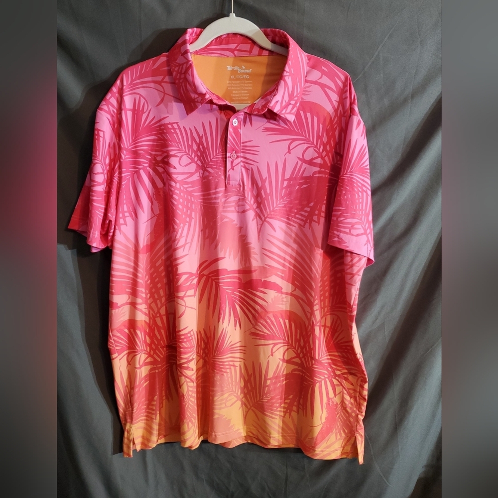 Birdies XL Tropical Pink and Orange Polo Golf Tennis Shirt